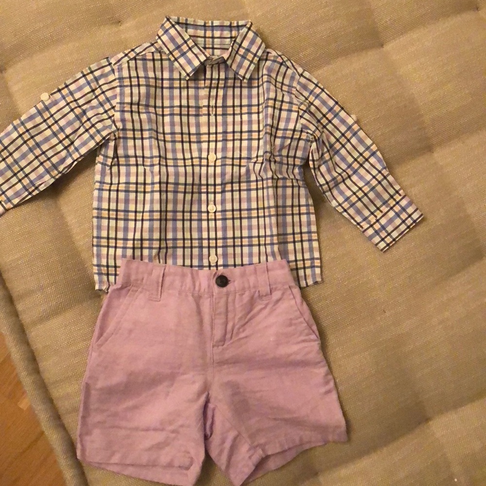 Janie and Jack button down with matching shorts .